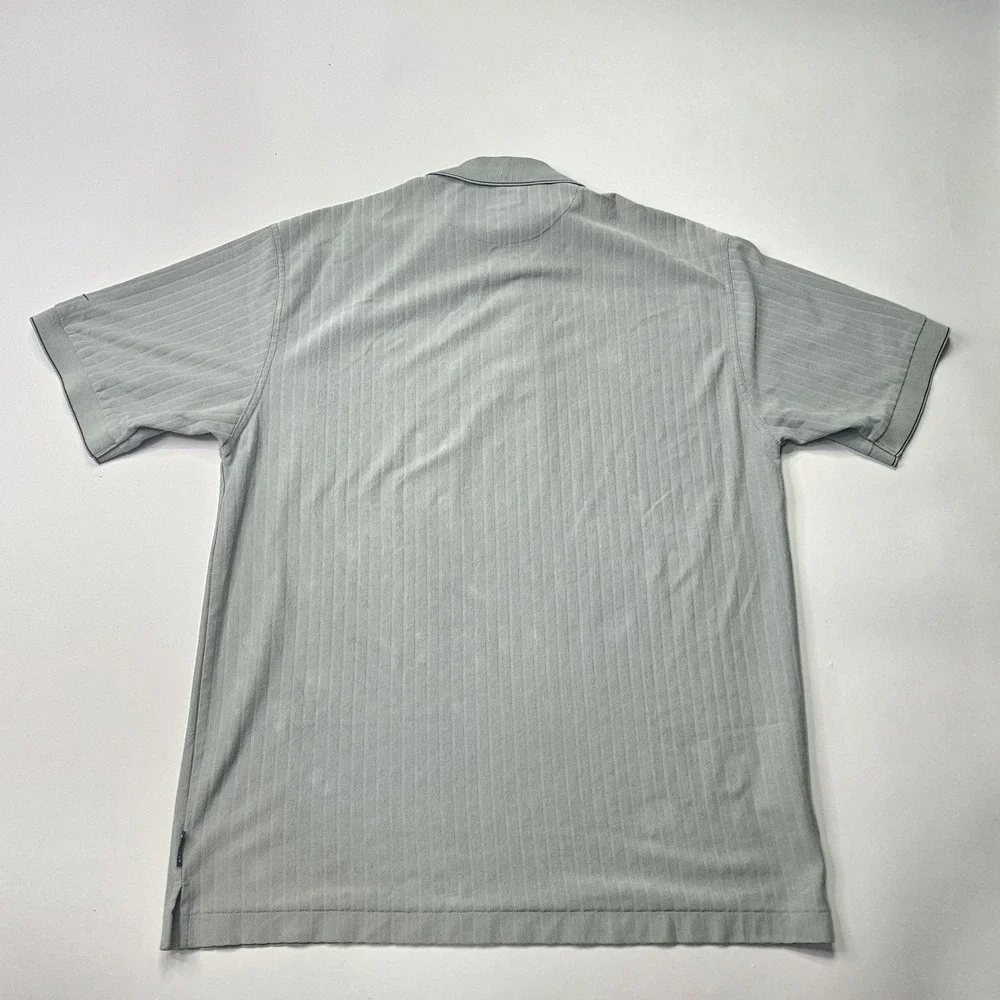 NIKE GOLF Dri-FIT Polo Shirt XL Sage Green Vertical Stripe Textured Short Sleeve